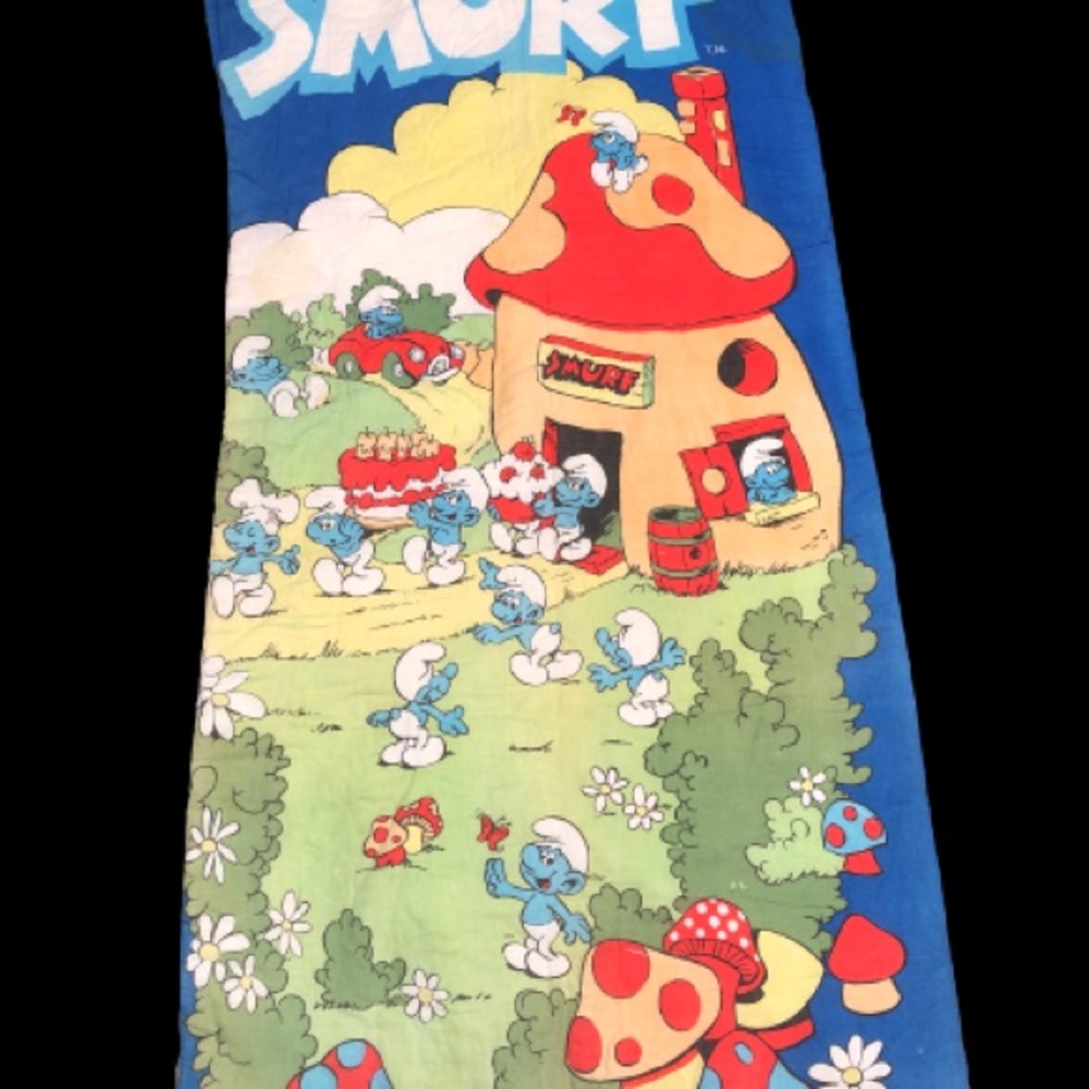 Vintage Smurfs sleeping bag blanket 80s camping gear kids Smurfs bedding